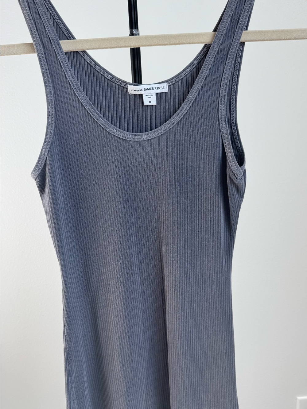 James Perse Standard Faded Blue Gray Ribbed Knit Tank Top 0 XS